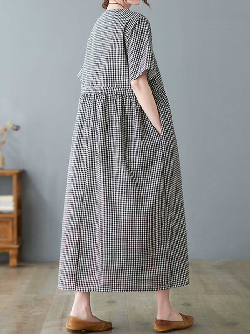 Hey Woman Small Plaid Cotton Smock Dress - Fashionpara