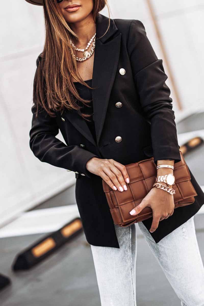 Florcoo Solid Color Long-Sleeved Double-Breasted Blazer Tops(4 colors)