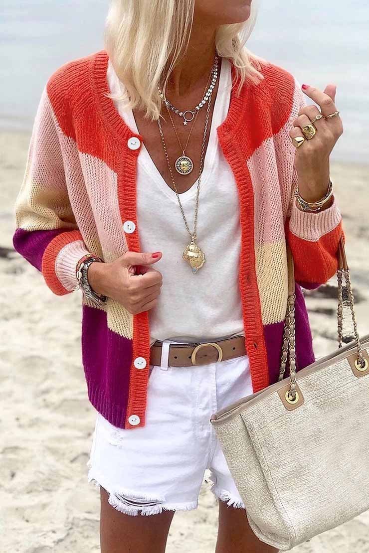 Florcoo Stylish Color-Lump Patchwork Cardigan for Chic Looks