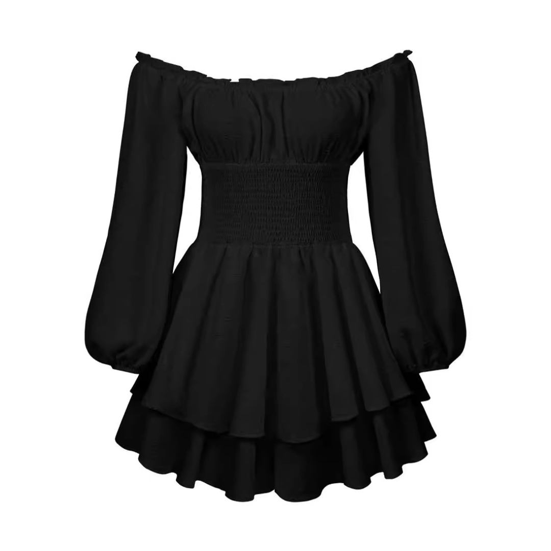 Off Shoulder Long Sleeve Smocked Tiered Ruffle Mini Dress