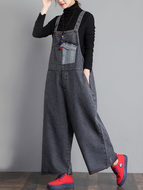 Jackie Thicken Denim Wide Leg Vintage Overall Dungaree - Fashionpara