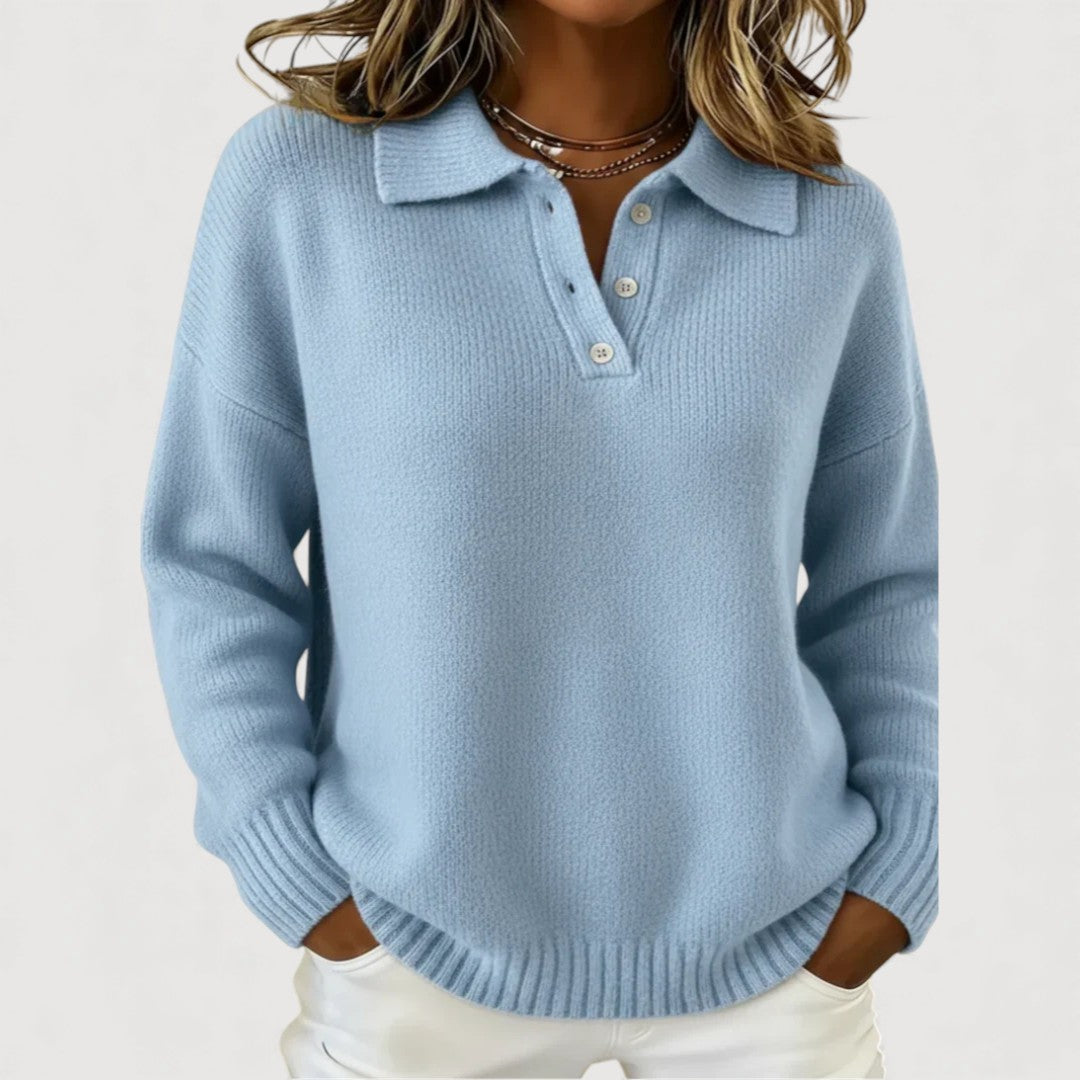 Collared Button Placket Long Sleeve Knit Sweater 5