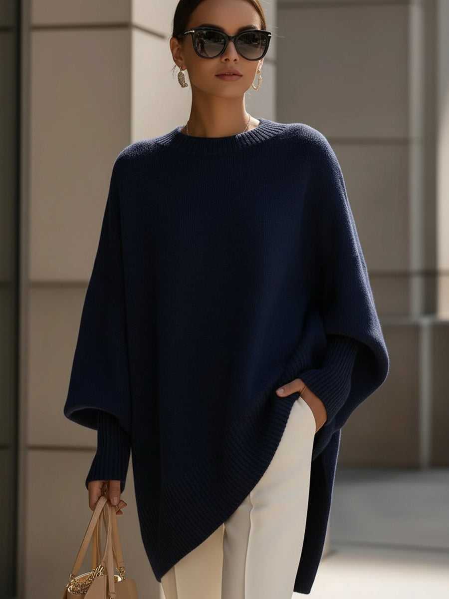 Mock Neck Batwing Sleeve Asymmetric Hem Oversized Poncho Sweater 4