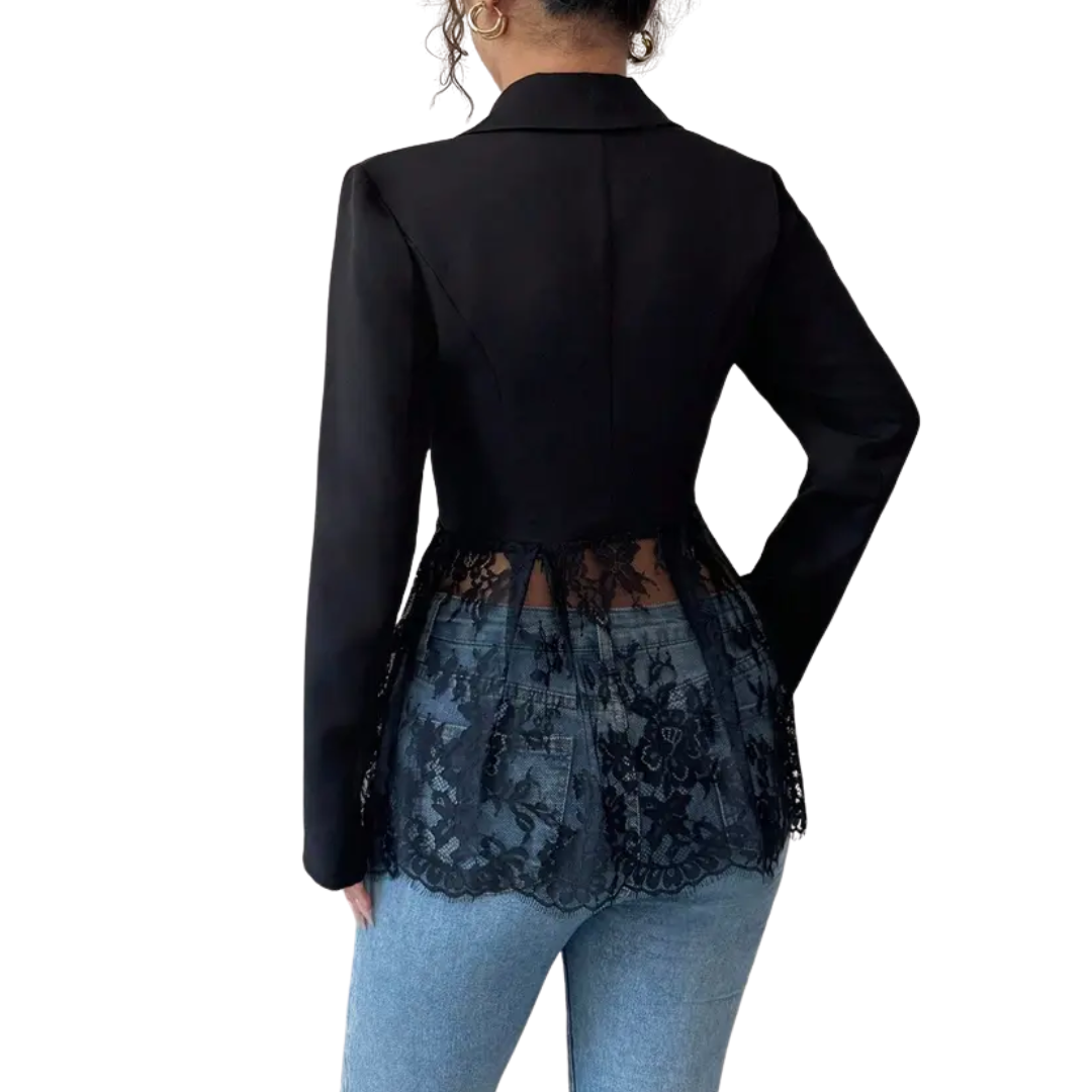 Notch Lapel Lace Trim Peplum Single Button Fitted Blazer 5