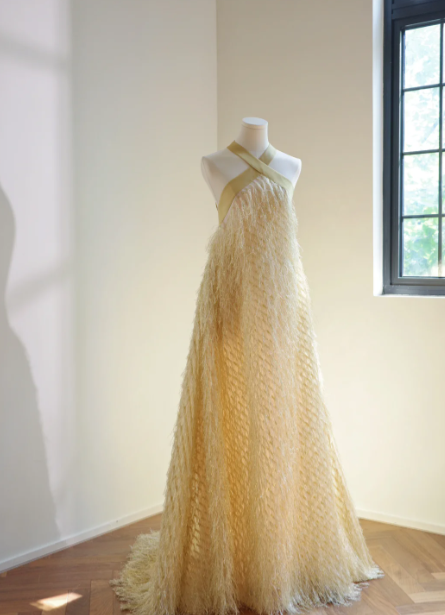 Sexy Yellow Feather Prom Dress Sexy Evening Dress Graduation Dress - Fashionpara