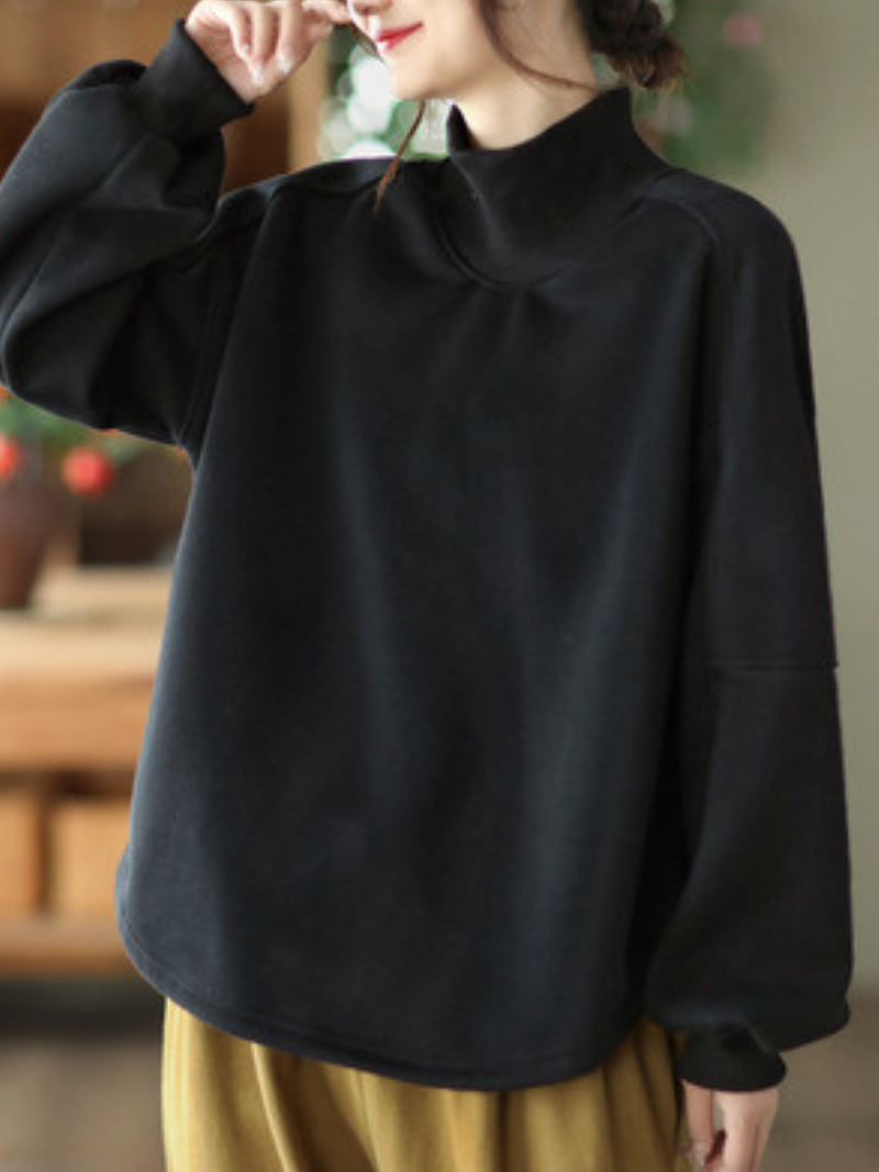 Long sleeves Pullover Plus Fleece Casual Sweater Loose Top - Fashionpara