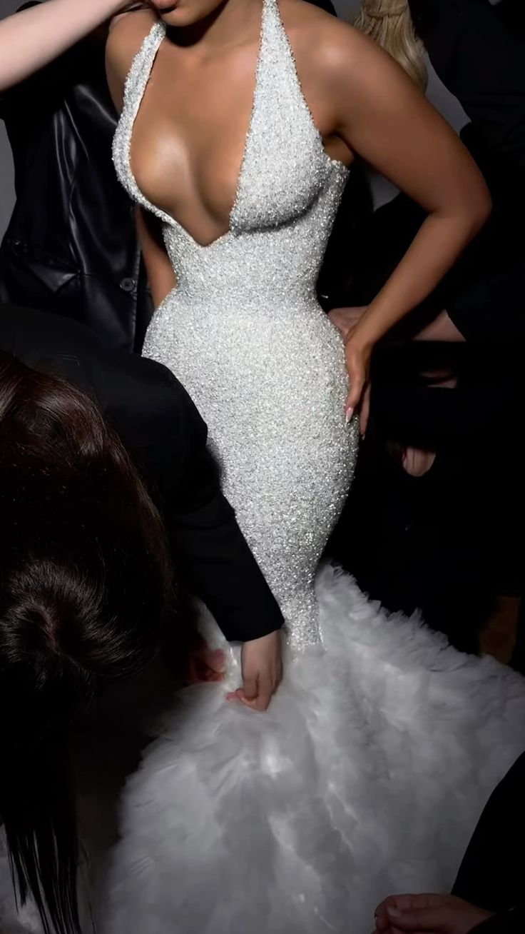 Sexy Mermaid White Wedding Dress Sequin Evening Dress Prom Dress
