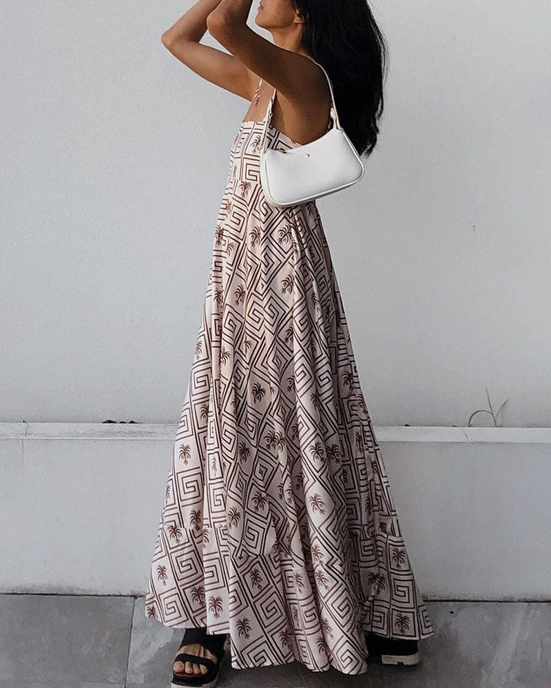 Vacation coconut print suspender dress - Fashionpara