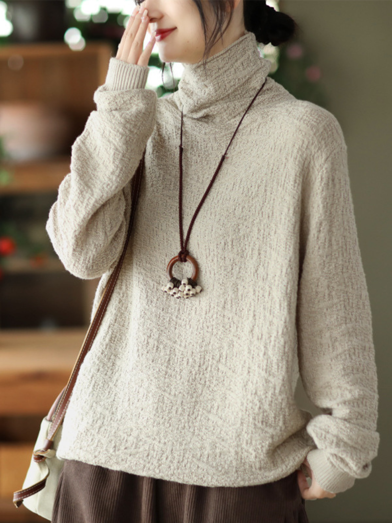 Double-knit Turtleneck Knitted Loose Thin Pullover Top - Fashionpara