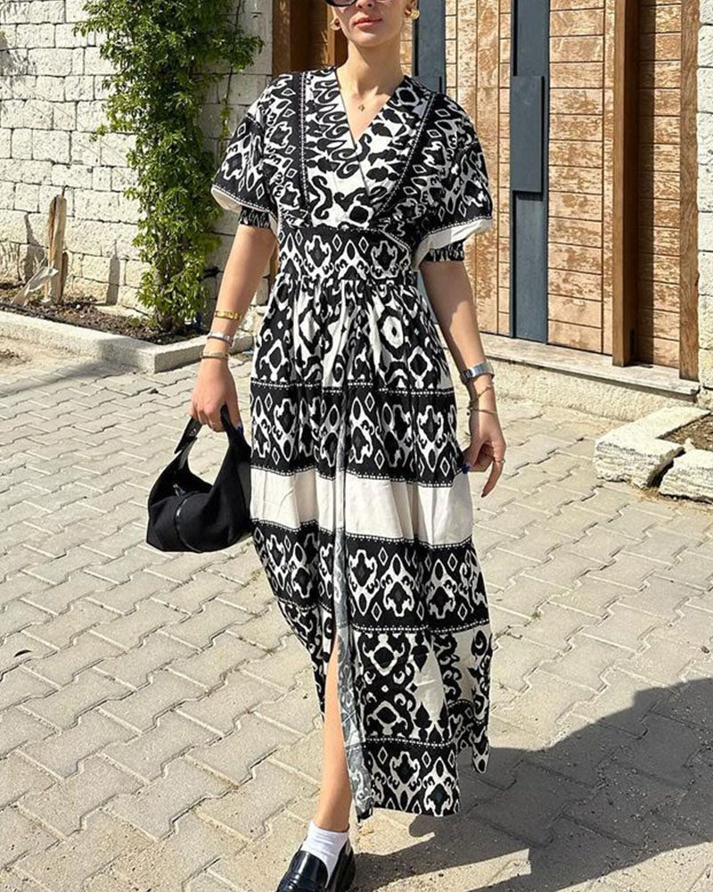 Exotic chic printed slit dress - Fashionpara