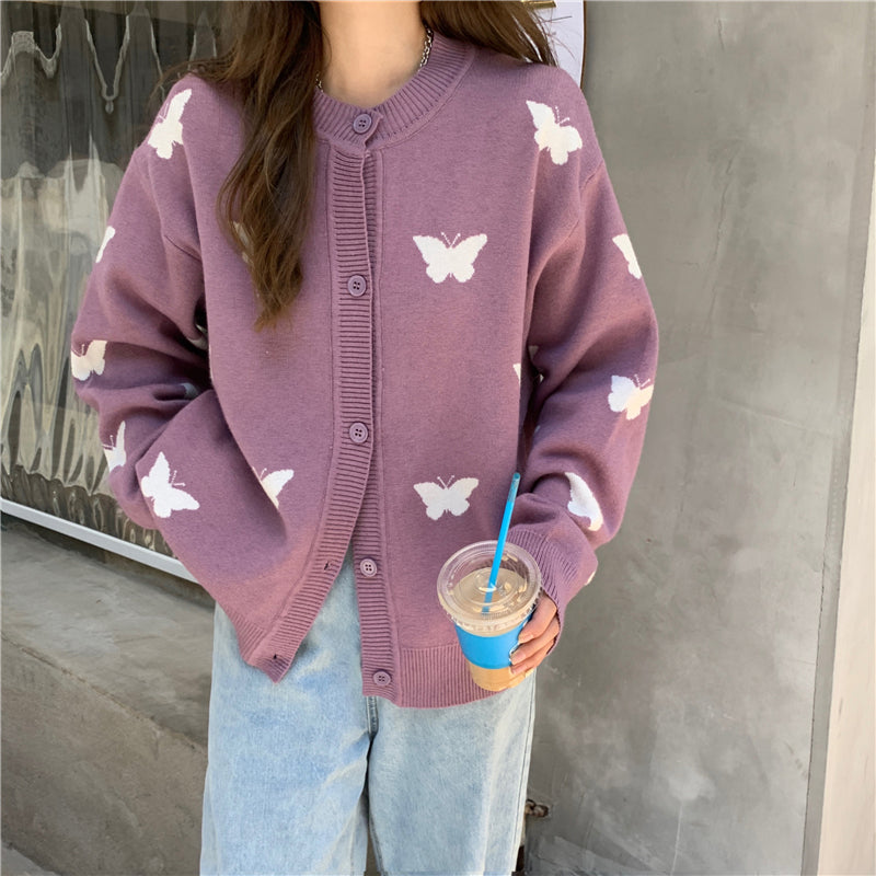 KittenAlarm - Butterfly Pattern Cute Loose Cardigan Sweater