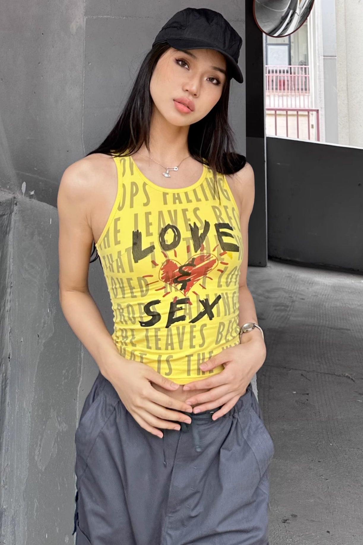 Retro All Over Print Cut Out Cami Tops