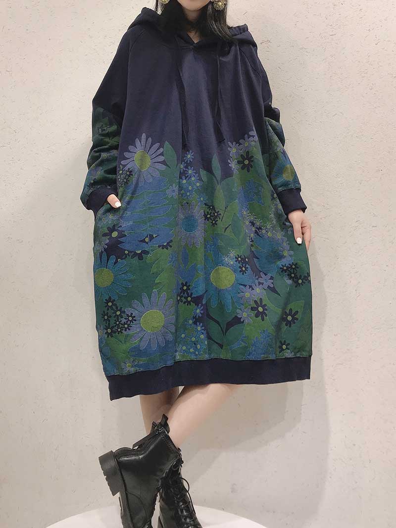 All Of Me Floral Print Hooded Sweater Midi Dress 2