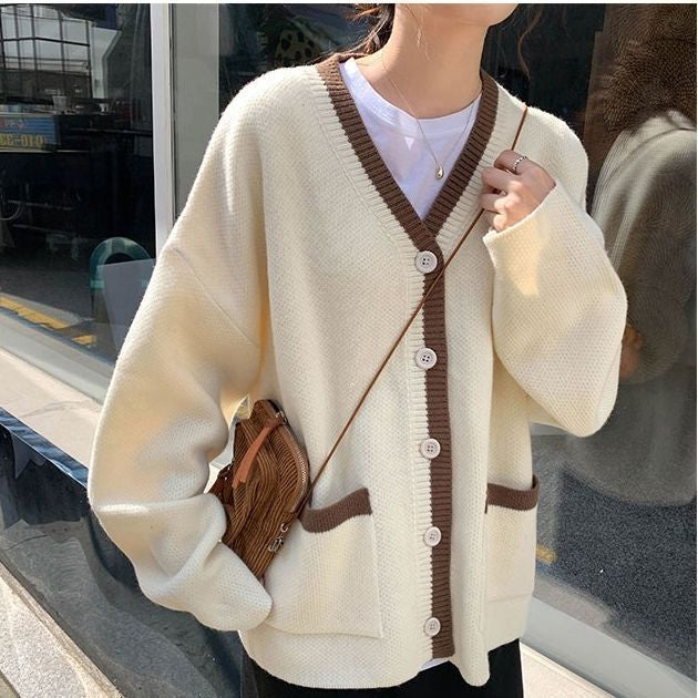 KittenAlarm - V-Neck Knitted College Cardigan Sweater