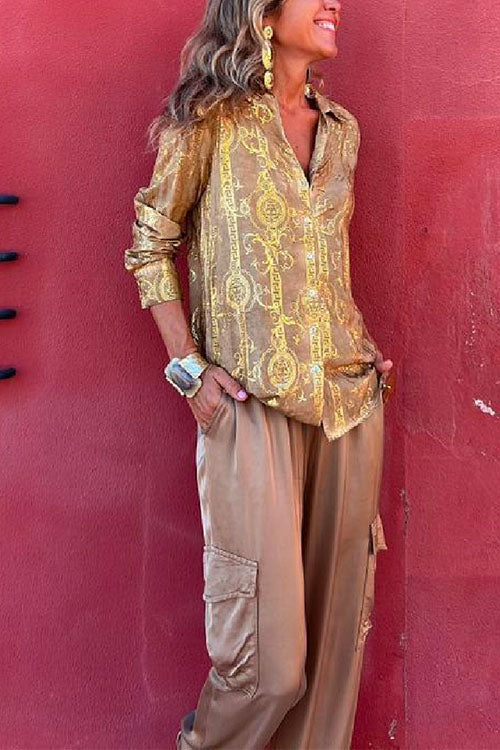 Button Down Long Sleeves Unique Printed Blouse Shirt - Fashionpara