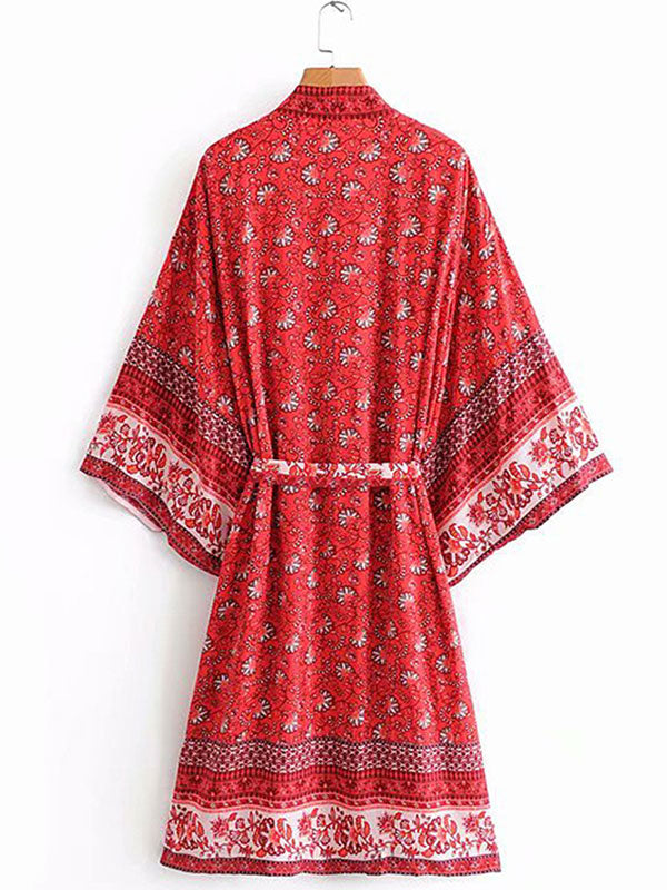 Bride To Be Floral Print Red Cotton Viscose Long Length Gown Kimono - Fashionpara