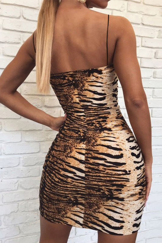 Animal Print Ruched Bodycon Mini Dress