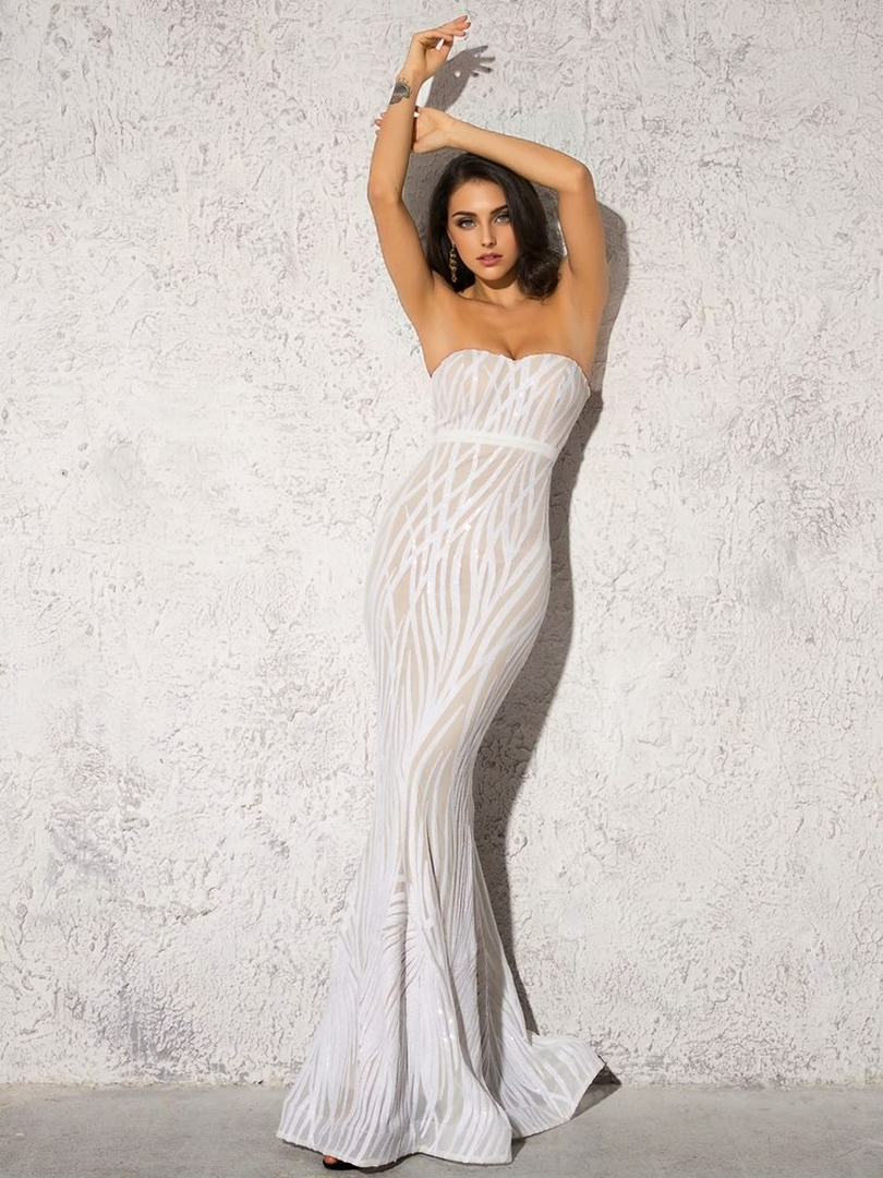 Patterned Sequin Strapless Sweetheart Mermaid Gown