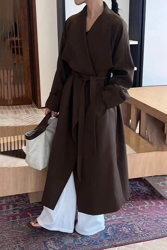 Lazy- Belted Waist-Tie Long Overcoat 4