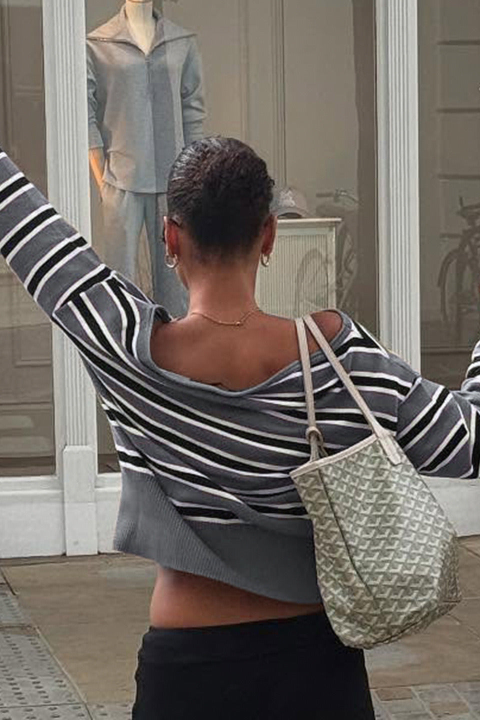 PrincessAce Off Shoulder Striped Long Sleeve Sweater