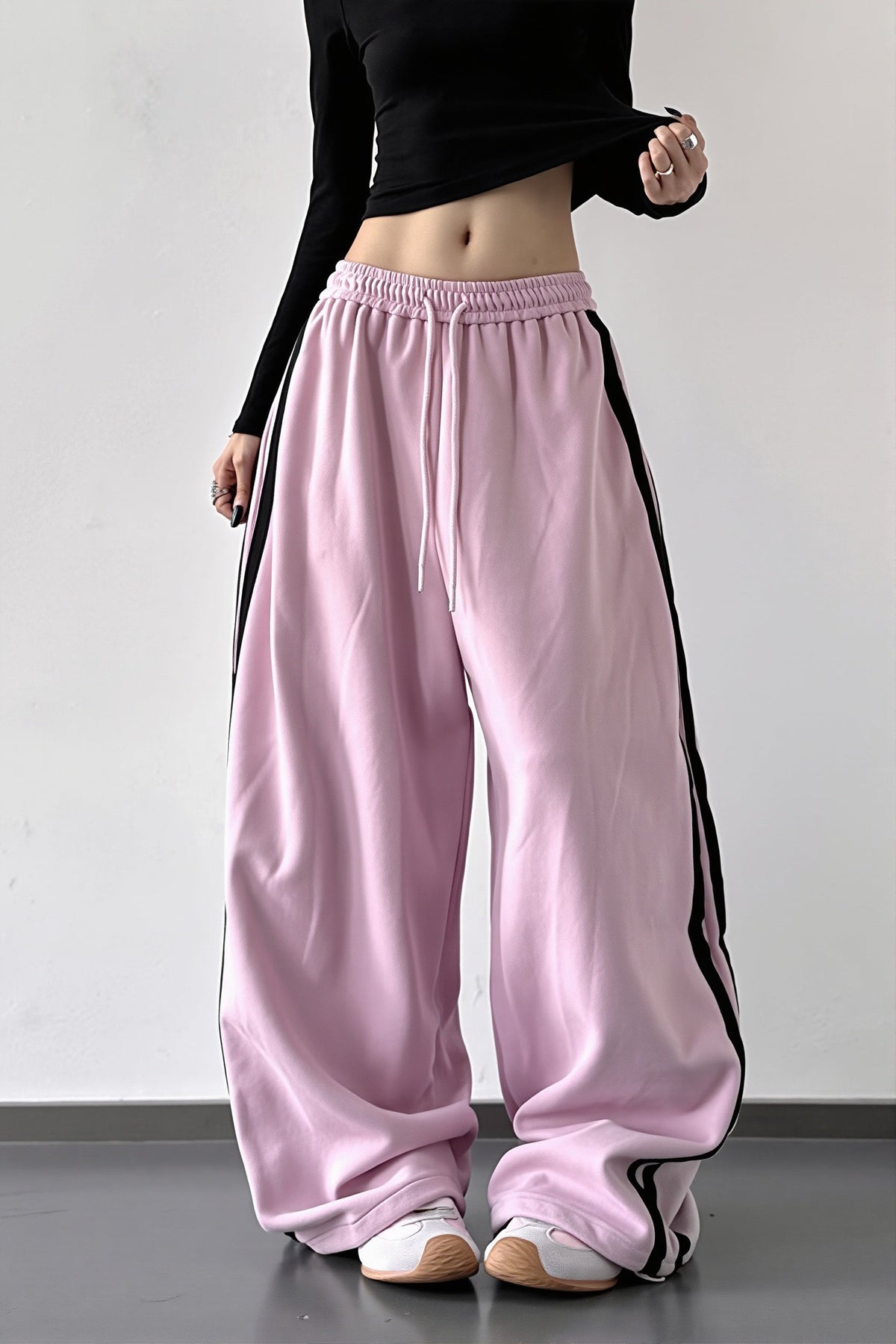 Side Stripe Drawstring Wide Leg Pants