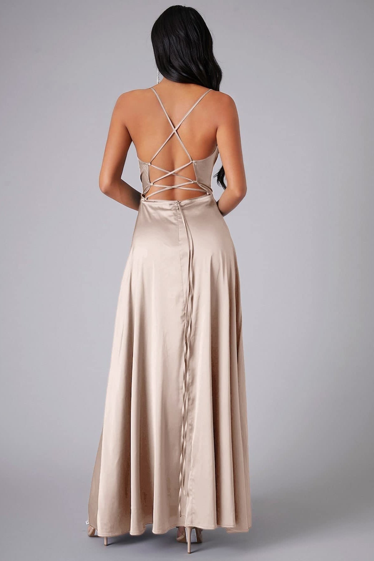 Satin Cowl Neck High Slit A-Line Maxi Gown 4