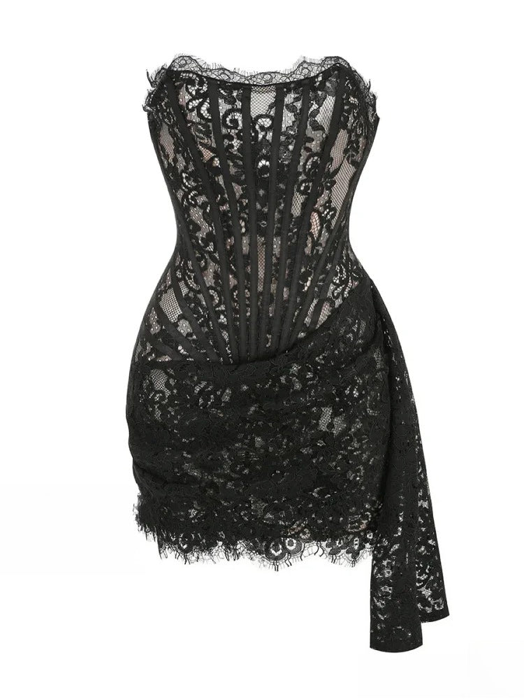 Lace Strapless Corset Bustier Mini Dress 7