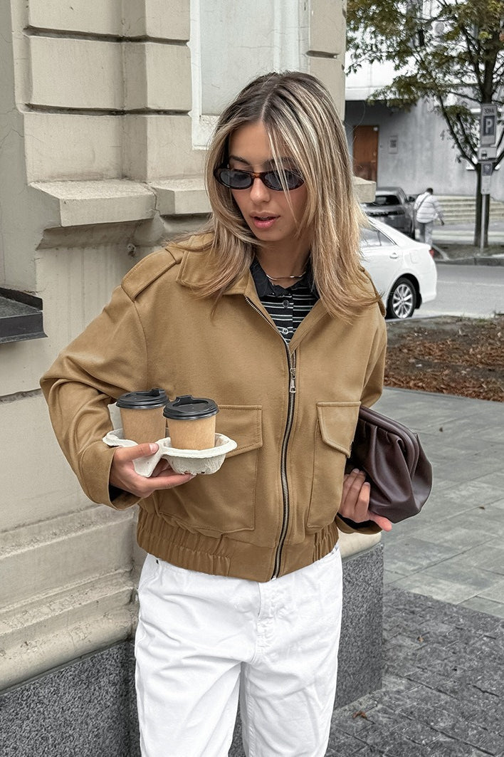 Loose Fit Brown Suede Jacket