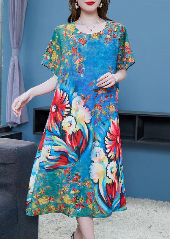 Floral Print Crew Neck Short Sleeve Patchwork Midi Shift Dress - View 3