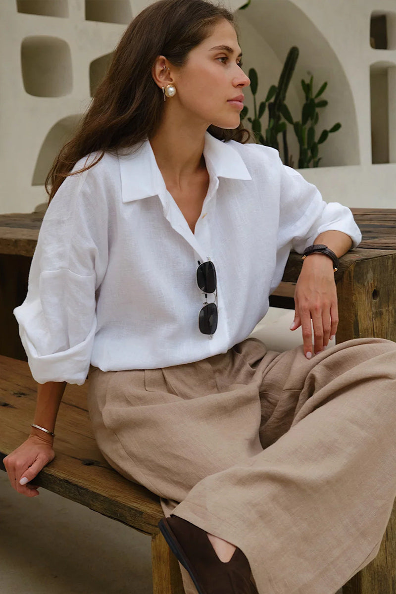 Casual Loose Fit Solid Color Blouse