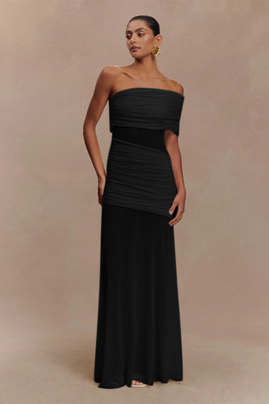 One Shoulder Ruched Sheer Mesh Maxi Gown 8