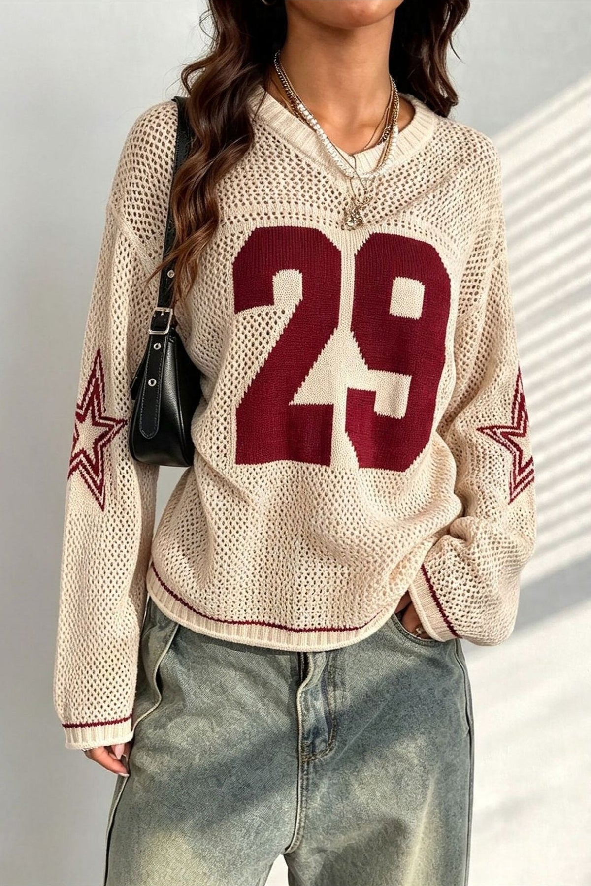 Varsity Graphic V Neck Sweater