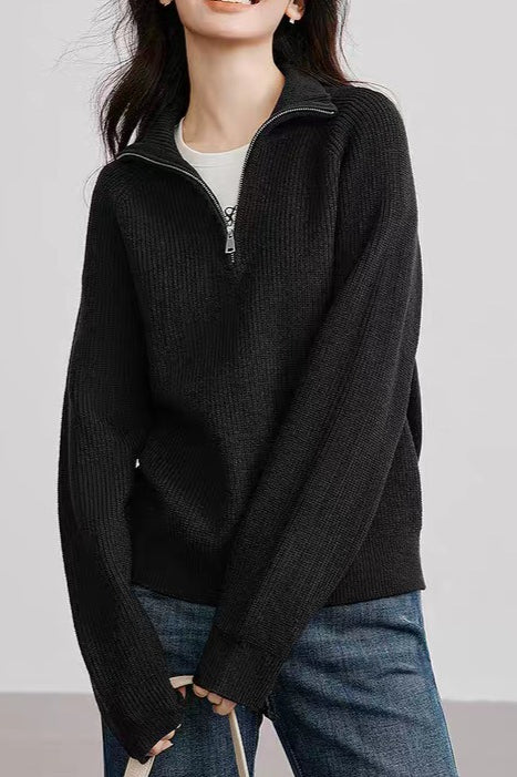 Half Zip Textured Knit Sweater