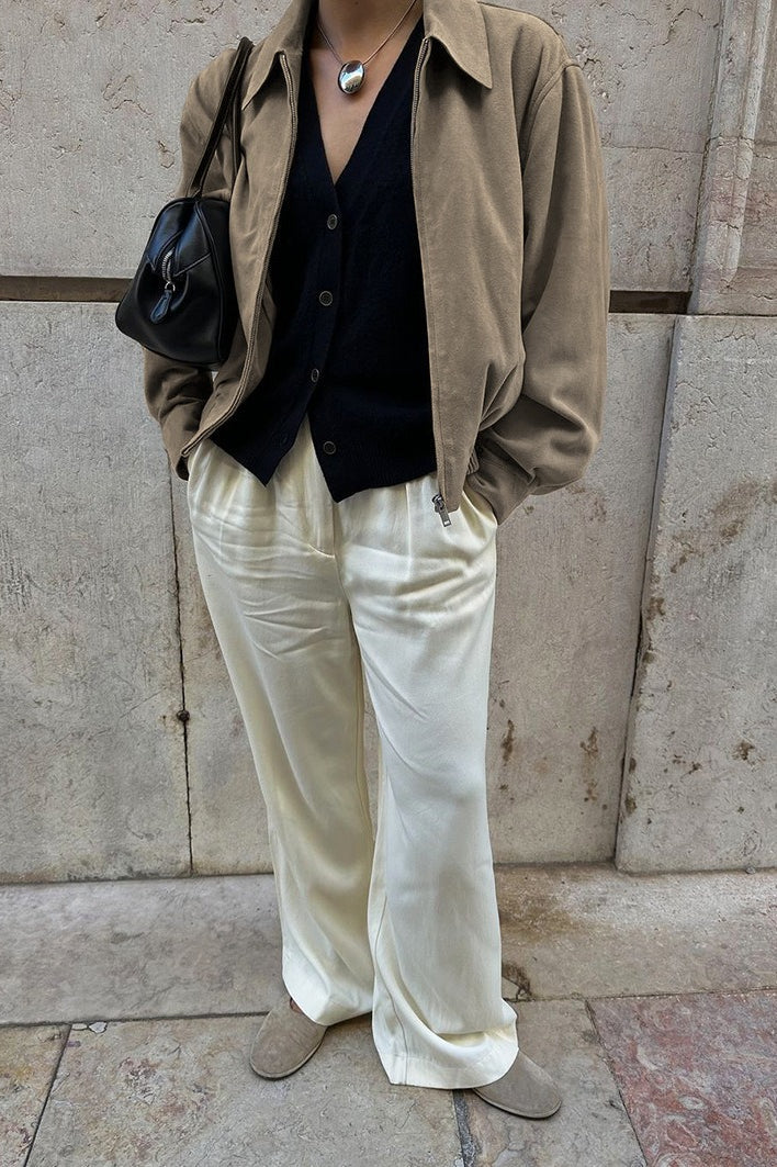 Loose Fit Khaki Suede Jacket