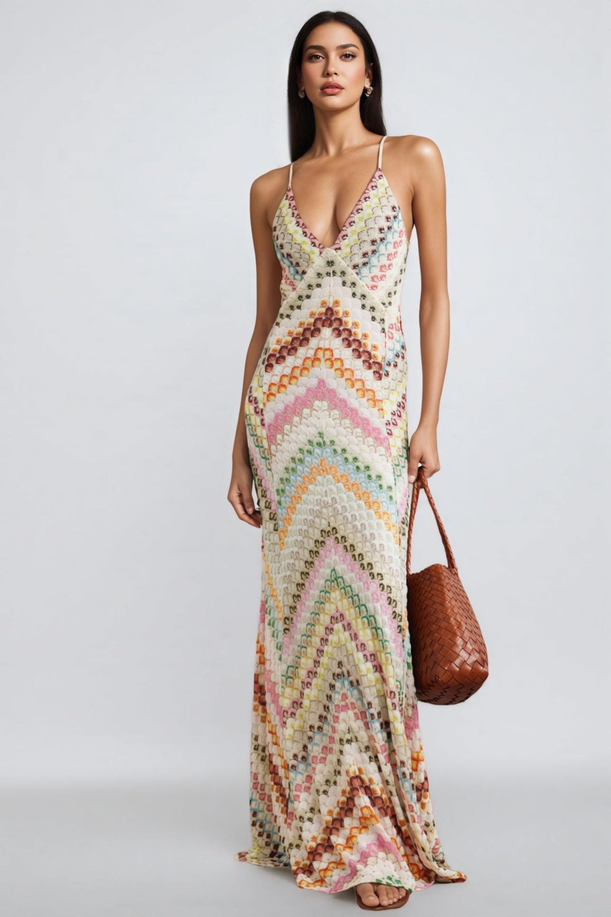 Haley Open-Back Crochet Knit Maxi Dress
