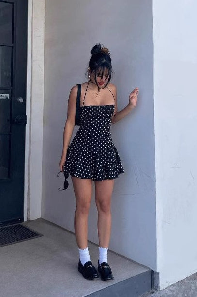 Polka Dot Halter Neck Backless Bodycon Mini Dress