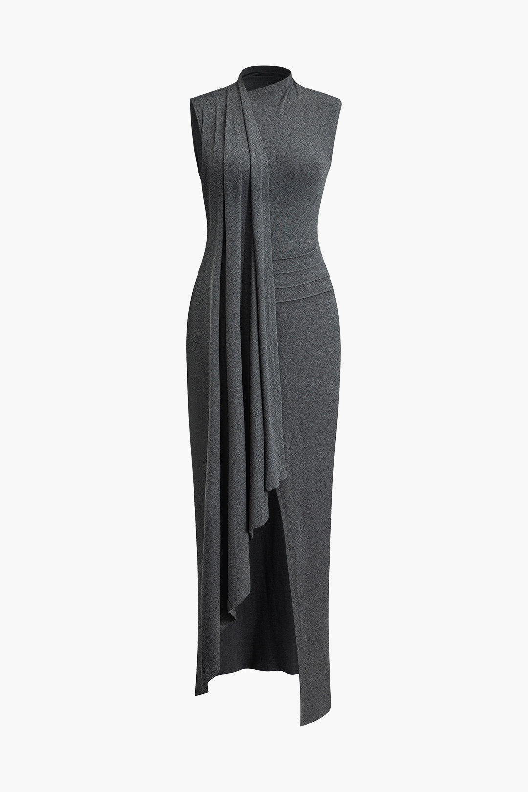 Wrap Slit Mock Neck Sleeveless Maxi Dress - Fashionpara