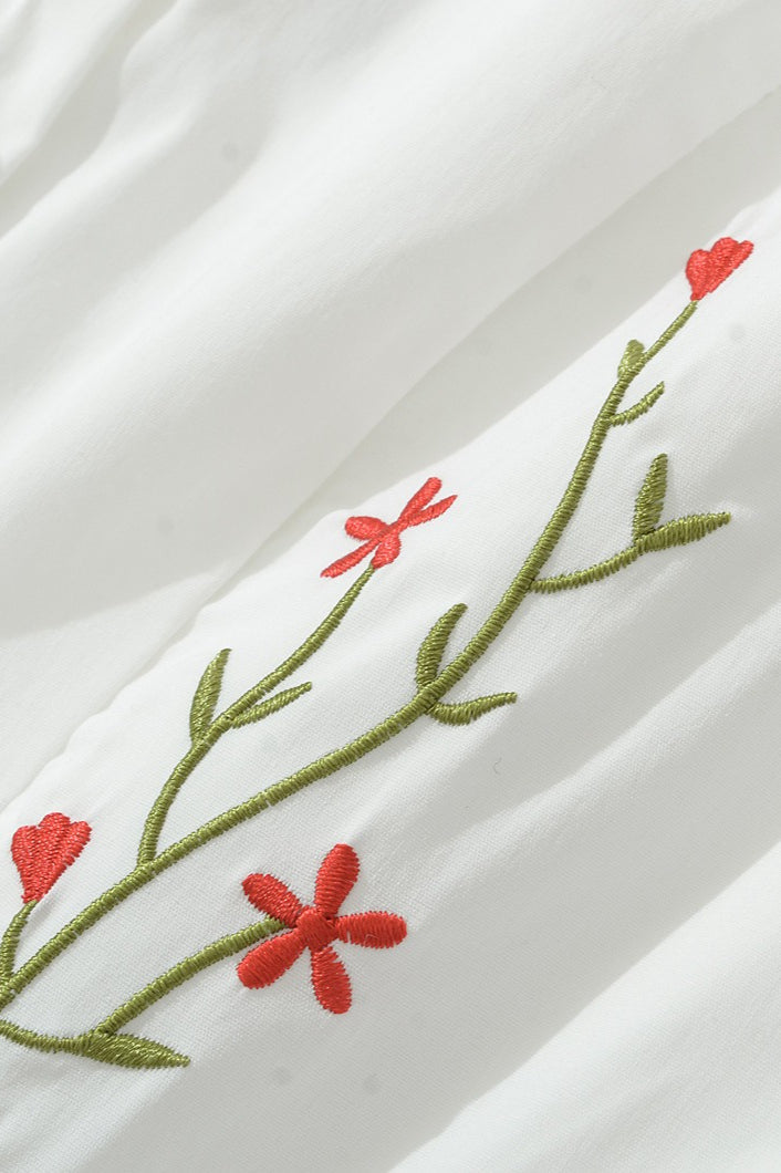 Embroidered Button Front Drop Waist Mini Dress