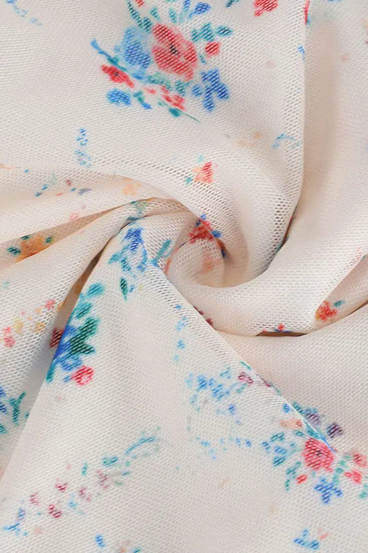 Floral Print Square Neck Ruched High-Slit Maxi Dress