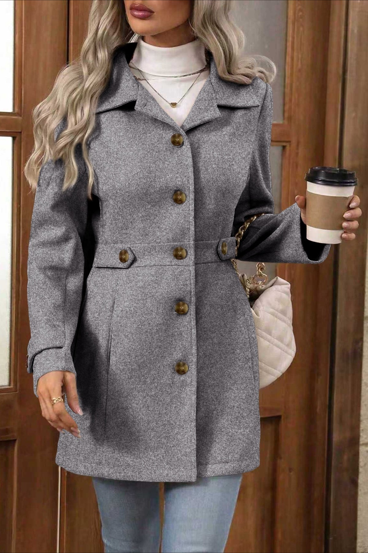 Midi Wool Blend Belted Notch Lapel Coat - Fashionpara