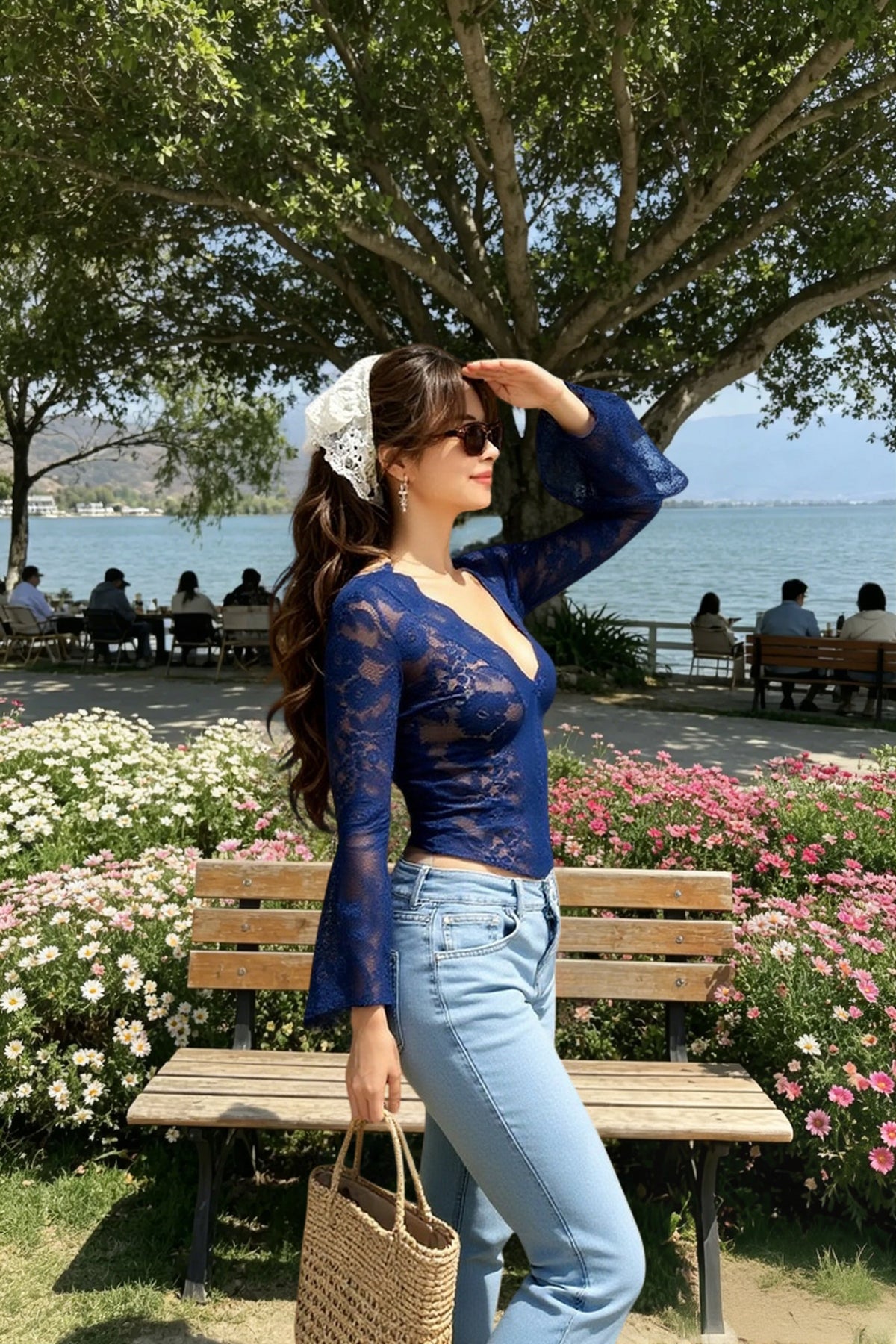 Deep V-Neck Lace Crop Top