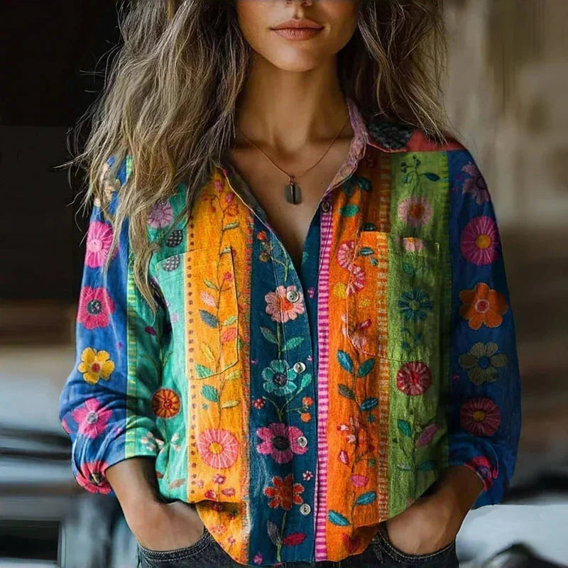 Bandana Patchwork Print Collared Long Sleeve Button Shirt 6