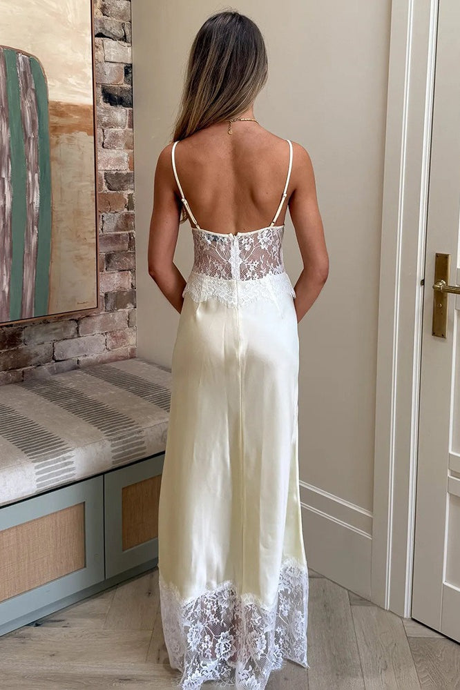 Satin Lace Trim V Neck Slip Maxi Dress 4