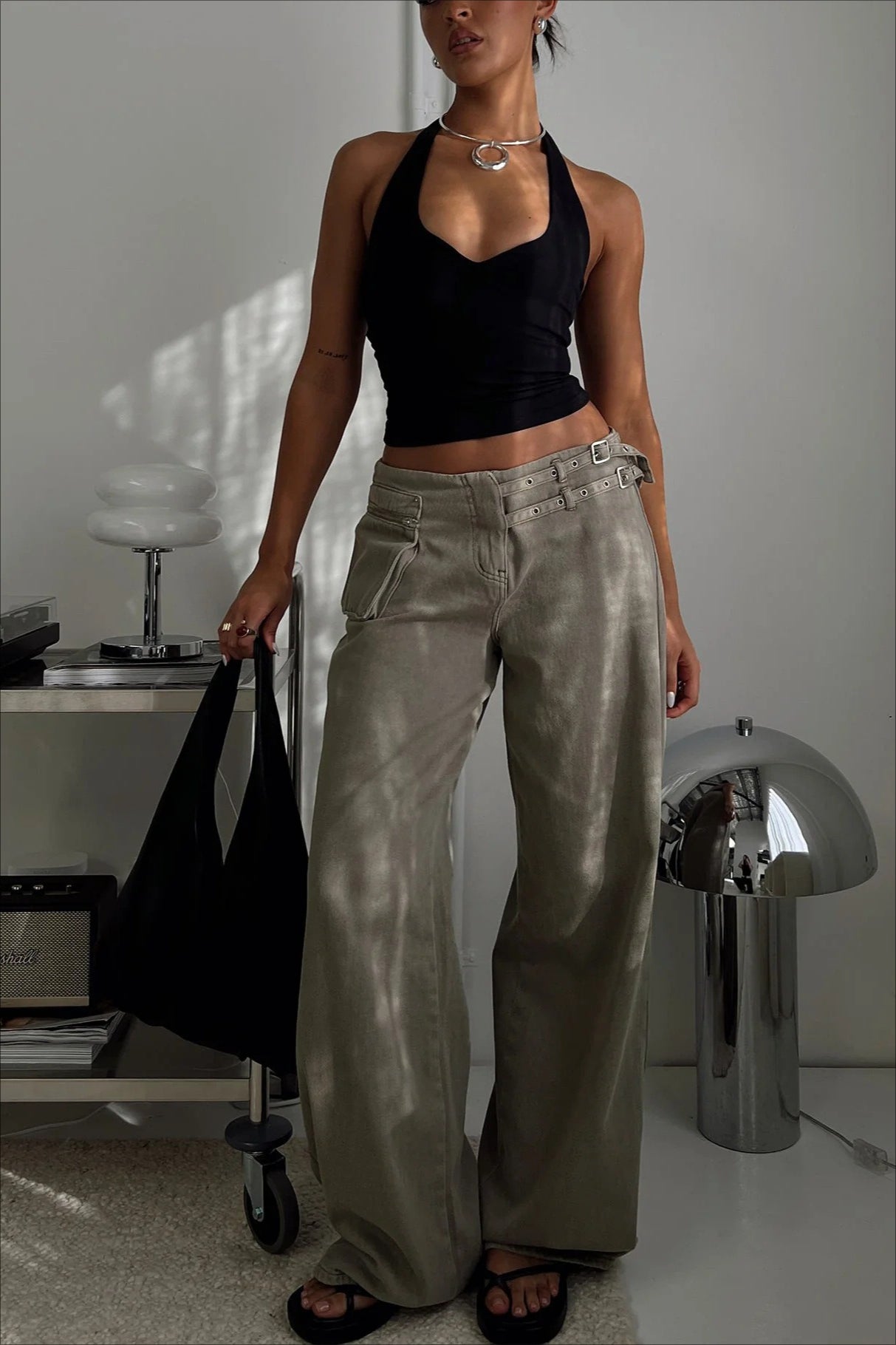 Adjustable Waist Side Pocket Loose Fit Jeans