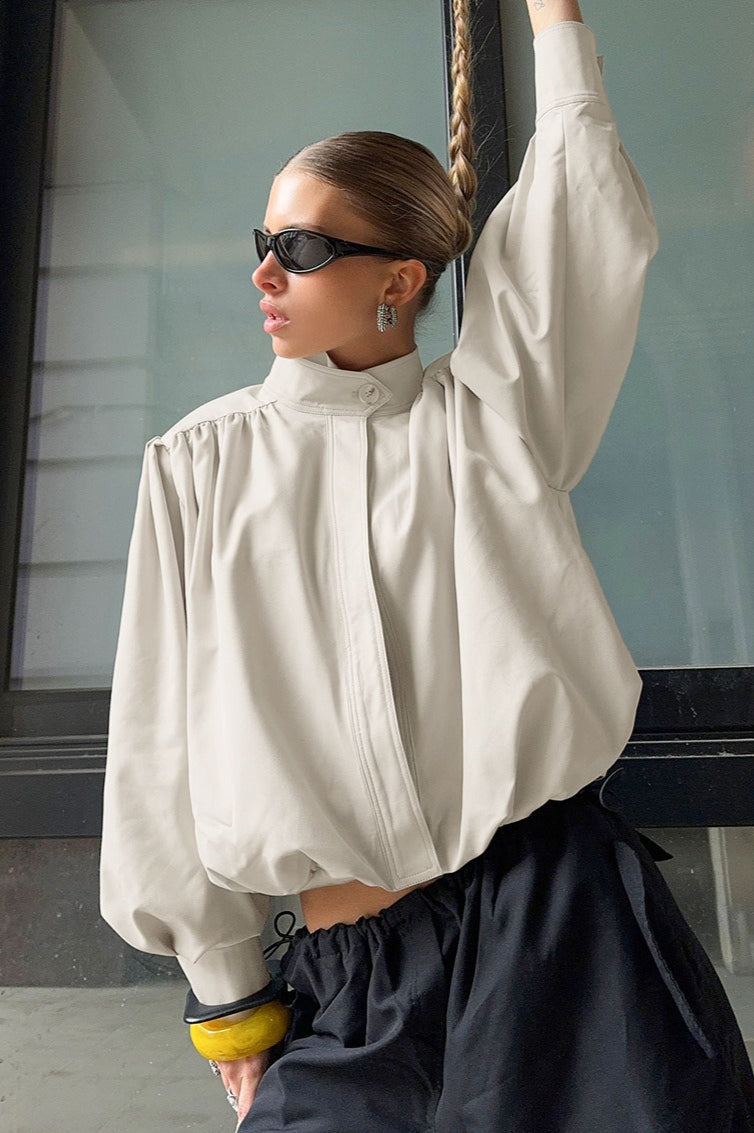 Chic High Neck Puff Sleeve Jacket