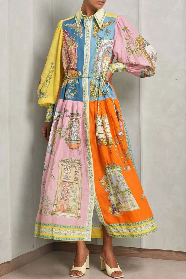 Exquisite Garden Print Button-Down Midi Dress - Fashionpara