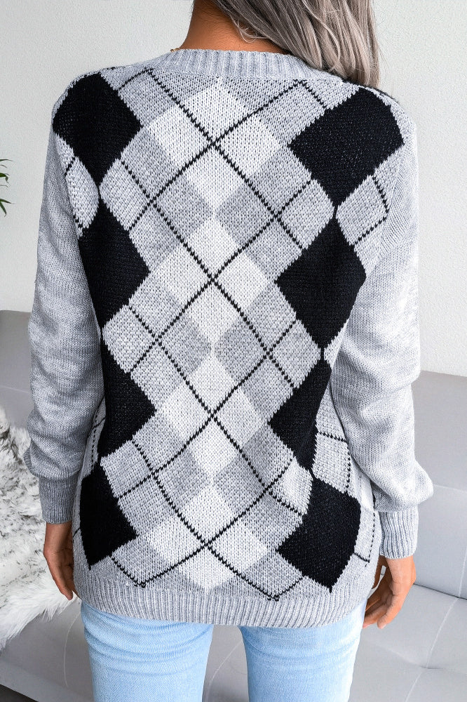 Argyle V-Neck Knit Pullover Sweater 14