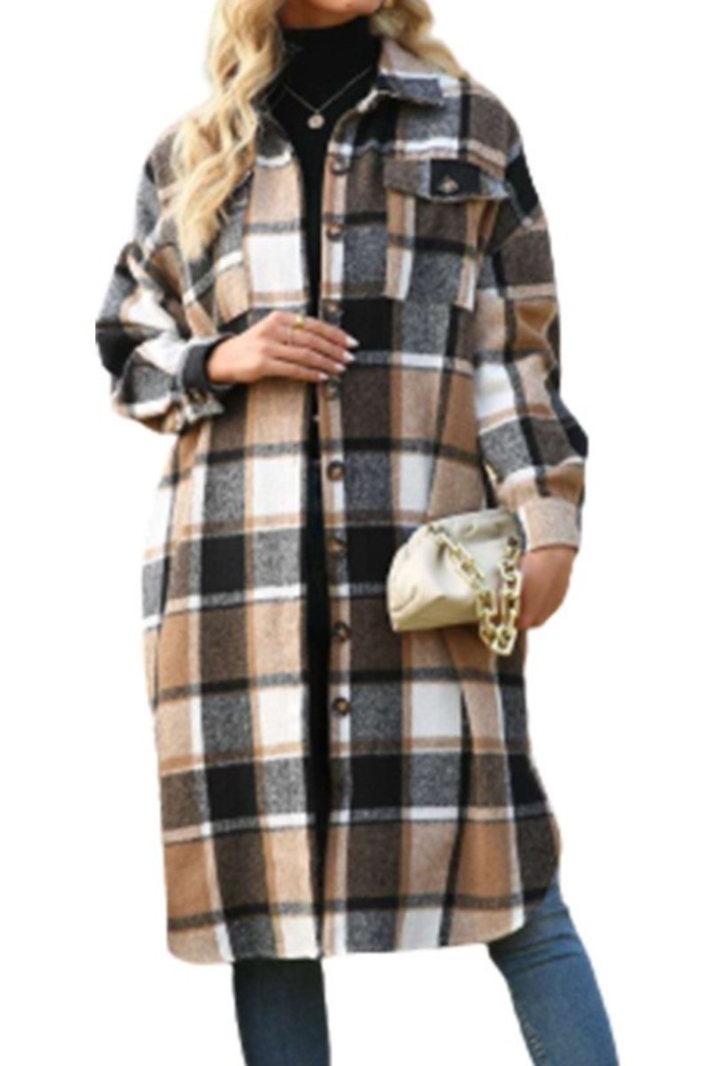 Long Flannel Plaid Trench Coat