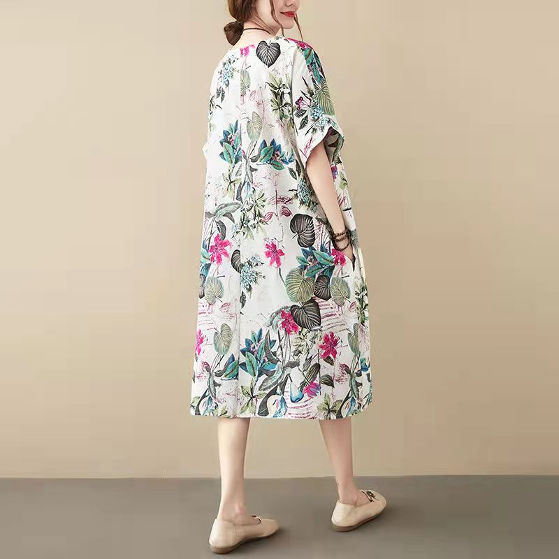 Floral Print Oversized Short Sleeve Shift Midi Dress - View 3