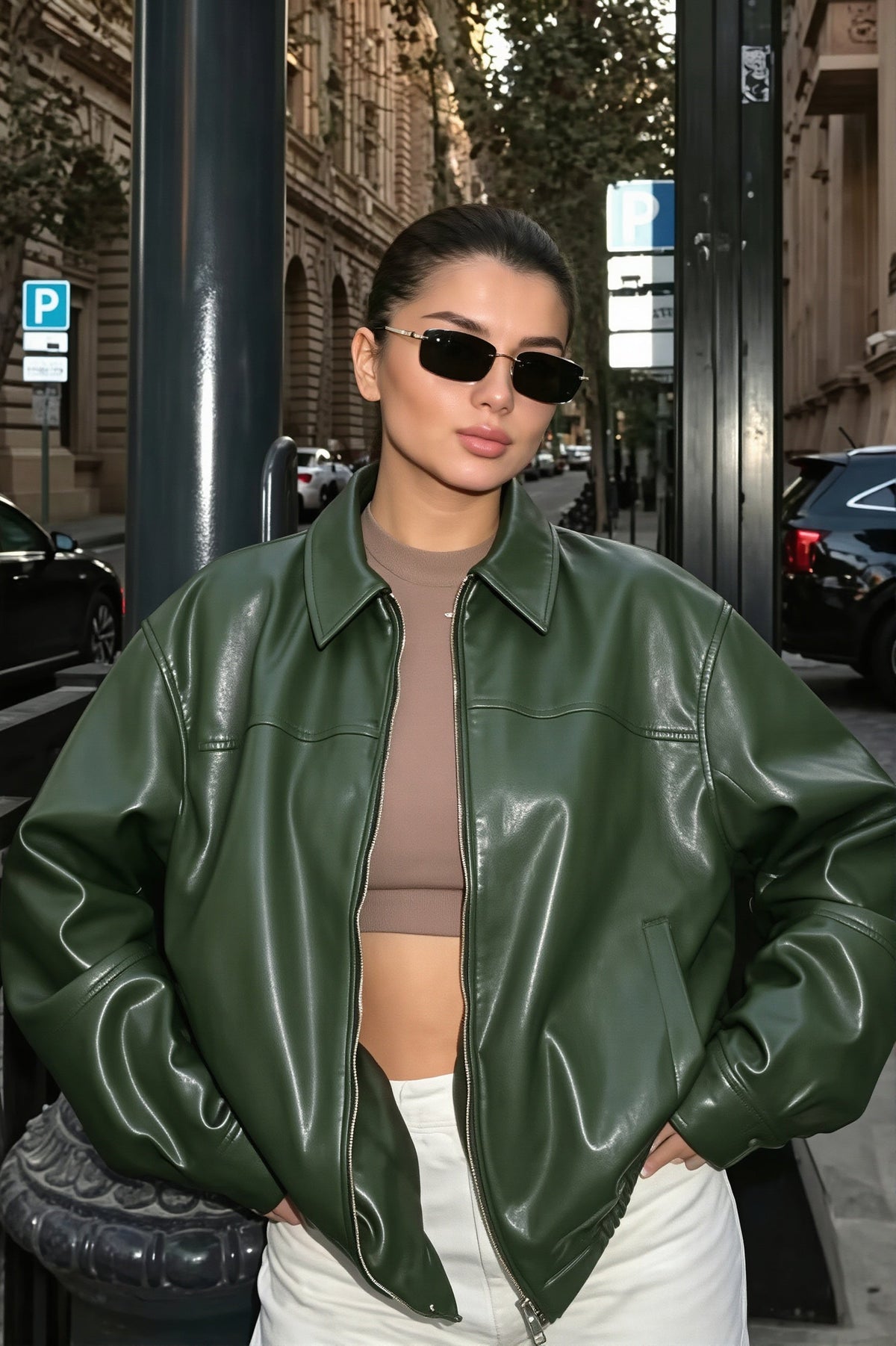 Relaxed Faux-Leather Bomber Jacket 8
